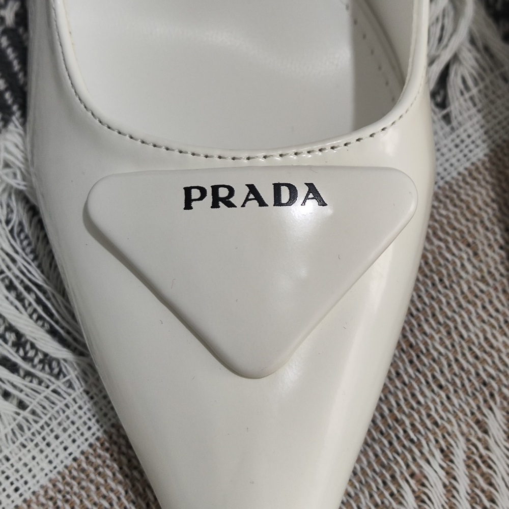 Prada White Pointed Patent Leather Pumps - Picture 2 of 9